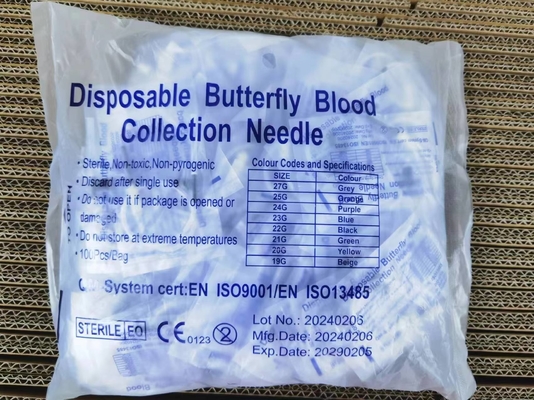 Eenvingerige vlindernaald Bloedverzamelnaald 21G 22G 23G 24G 25G Met Ce-merk